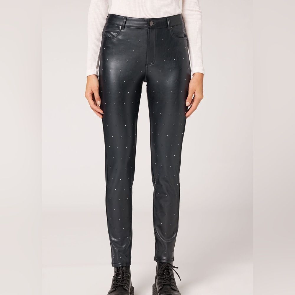 Calzedonia Coated Thermal Skinny Leggings with All Over Studs